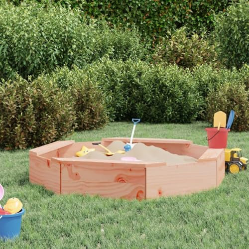 Fasba Sandkasten Sandbox Sandkiste Spielhaus Holzsandkasten Garten Kinder Holz Spielzeug mit Sitzen Achteck Massivholz Douglasie 111 x 111 x 20 cm