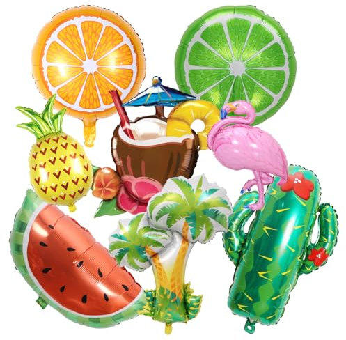 AYNKH Hawaiian Balloons Tropical Style Foil Balloon Pink Flamingo Palm Tree Cactus Coconut Orange Watermelon Lemon Golden Pineapple Summer Bar Decorations for Hawaiian Beach Pool Party