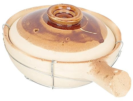 SOLUSTRE Casserole à Mijoter 0,8 L Poignée en Terre Cuite Blanche, Cuisson Traditionnelle Lente, Marmite Ménagère pour Riz, Nouilles et Soupes, Ustensile Cuisine Portable pour Usage Domestique