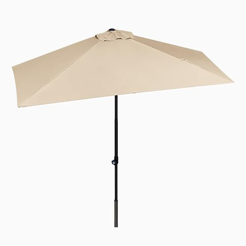 Ombrellone Semi Rettangolare H 245CM, Ombrellone Da Balcone Diametro 250cm Per Piccoli Spazi, Ombrellone Da Giardino Semi Rettangolare Per Contro Un Muro, Veranda, Finestra, Altezza Regolabile(Khaki)