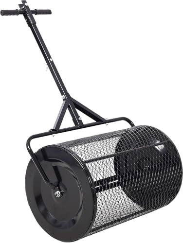 BCSRVCE Torfmoosstreuer für Rasen, Kompoststreuerwalze, 91,4 cm, Robustes Metallgitter, Schmutz-Oberbodenstreuer zum Pflanzen und Säen (91,4 cm/116,8 cm – 137,2 cm L, schwarz)
