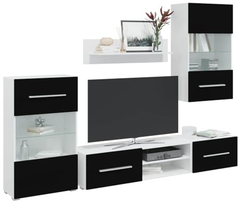 Générique Meubles TV avec lumière LED 5 pcs Noir Mat Bois d'ingénierie,Meubles,Meubles TV,Noir,89 KG,3324230