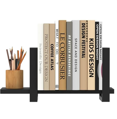 YUELGUANG Verstellbares Desktop-Bücherregal Tischregale, Holz Regal ständer Aufbewahrungsorganisator, Erweiterbar Display Regal Rack,Schreibtischregal für Home Office Schule (Schwarz)