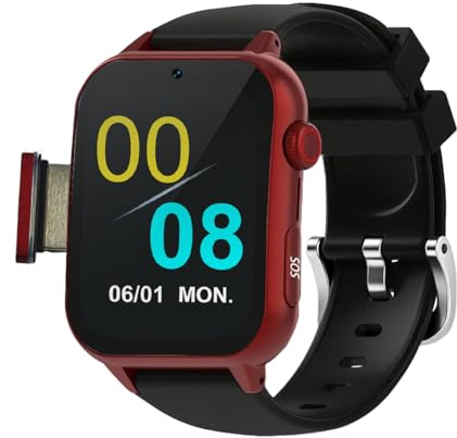VCYEX Orologio Salvavita Per Anziani, Smartwatch Per Rilevamento Caduta Anziani, Con Videochiamata HD Chiamata Di Emergenza SOS Orologio GPSRed,1.96 * 1.57 inch