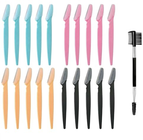 20 PCS Eyebrow Razor & 2-in-1 Dual-Ended Brow Brush, Facial Razor Shaper for Precisely Triming and Shaping Facial Hair Women's Trimmer Shaving Grooming Kit