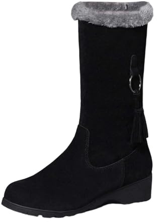 Bottes de Neige Femme Fourrées Mi-Mollet à Petit Talon Bottes Femme Hiver Chaudes en Daim Botte de Neige Confort avec Fermeture Éclair Latérale Snow Boots Chaussure Imperméable Chaussures de Randonnée
