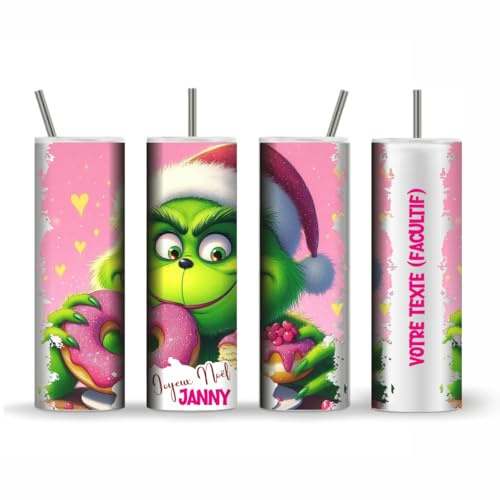 Gobelet Isothermique Personnalisé Donuts Rose – Prénom & Message – Cadeau Original Noël Anniversaire – Tumbler Inox Double Paroi – Gobelet Thermique Rose Personnalisable