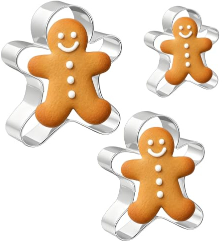 Set di 3 formine per biscotti a forma di omino di pan di zenzero, in acciaio inox, per biscotti, biscotti e pasticceria, per feste e festival, 3 misure