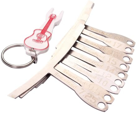 POPETPOP Medidor de Radio para Diapasón de Guitarra Metal Plateado con 9 Piezas y Llavero para Configuración Profesional de Puentes y Sillines Acústicos Color Aleatorio