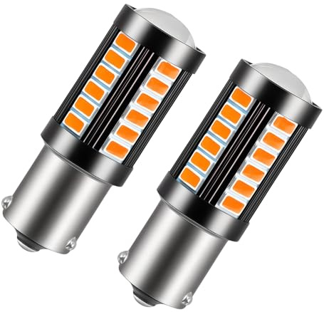 2Pcs PY21W 581 BAU15S 7507 LED Indicator Bulbs Amber Yellow, 900LM 10-30V 4W 1156 Turn Signal Lights Front Rear 5630 33SMD RV Camper Bulbs for Vehicles without Light Malfunction Detection Function