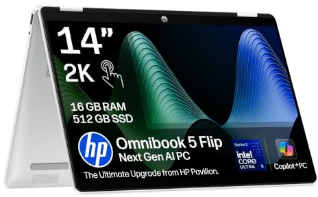 HP OmniBook 5 Flip OmniBook 5 Flip Next Gen AI 14-km0000sax 14 1920 x 1200 pixels Touchscreen Intel Core Ultra 5 16GB 512GB SSD Windows 11 Home