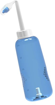 IMIKEYA Flacon de Rinçage Nasal 500 Ml en Plastique Bleu Serum Physiologique Bouteille, Lavage Nasal pour Adultes et Garçon et Filles, Contrôle Bouton et Deux Embouts