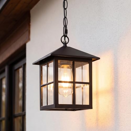 Hängelampen Außen Laube Pendelleuchte E27 Schwarz Retro Hängeleuchte Vintage Industrielle Aluminium/glas Regendichte hängelampe Wasserdichte Aussenleuchte Villa Loft Terrasse Hauseingang Kronleuchter