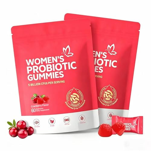 Supplemento nutrizionale per donne gomme probiotiche -2 confezioni da 60 capsule (totale di 120 capsule) | Contiene prebiotici e mirtilli | Sostegno alla salute intima, equilibrio del pH, equilibrio d