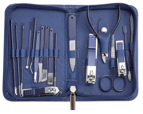 JEWEDECO Kit de Manicura Profesional y Bolsa Tamaño Palma Diseño Delicado Completo de Acero Inoxidable y Corte en Múltiples Ángulos Adecuado para