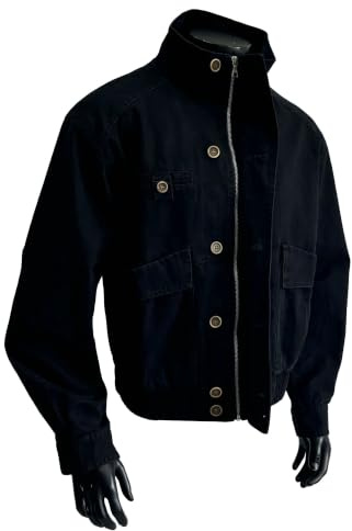 Män retro vardaglig flanellfodrad vaxad lastbilsförare denimjacka | Retro tvättad bomullsbomberjacka, ståkrage dragkedja och knapp dubbel stängning, flera cargofickor, elastisk fåll