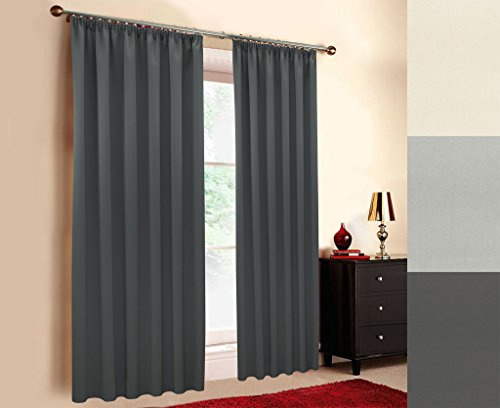 Hochqualitativer schwer entflammbarer Verdunkelungsvorhang nach Maß (M1 und B1 Zertifikat), Kräuselband, Thermovorhang, Vorhang nach Maß, Gardinen nach Maß, Silber Grau (325cm Höhe x 145cm Breite)