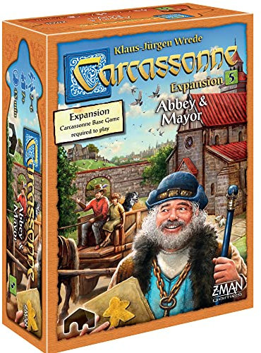 Z-Man Games , Carcassonne Abbey & Mayor , Board Game Expansion 5 , Ages 7 and up , 2-6 Players , 45 Minutes Playing Time