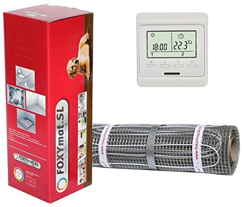 elektrische Fußbodenheizung FOXYMAT.SL (160 Watt pro m²) mit Thermostat QF-WHITE, 8.0 m² (0.5m x 16m)