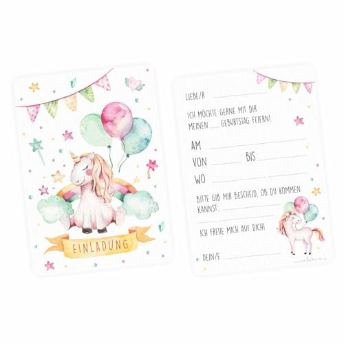 10 Einladungskarten zum Kindergeburtstag inkl. 10 Briefumschlägen (Einhorn)