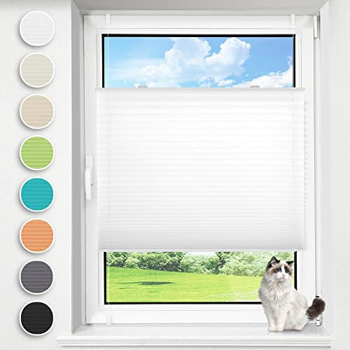 HOMEDEMO Plissee Klemmfix ohne Bohren Jalousien, Weiß, 35x100cm(BxH), Plisseerollo Fensterrollo mit Klemmträger, Faltrollo Klemmrollo Sicht-und Sonnenschutz Rollos für Fenster & Tür