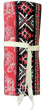 Rollmäppchen für Buntstifte – Rot 24 Federmäppchen Stifterolle Mäppchen Federmäppchen zum rollen – Schlamperrolle Pinselrolle aus Canvas und Baumwolle – Ideal für Reisen, Schule, Büro, Kunst