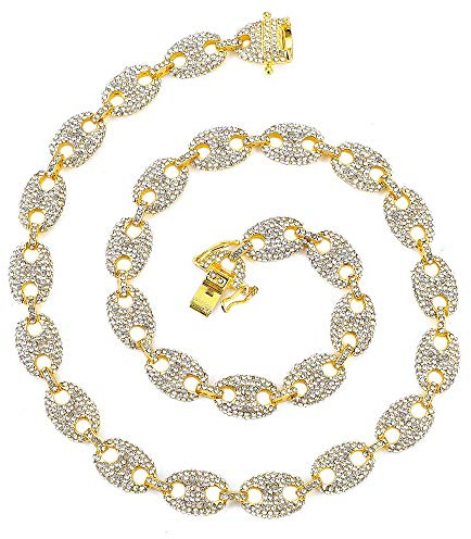 FW Jewelry Gold Mariner Cuban Link Chain for Men, Silver Iced Out Diamond Coffee-bean Cuban Link Chain Necklaces,Hip Hop Rapper Jewelry Chains 16-30 Inches (Gold Necklace-18)