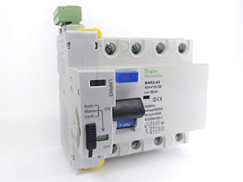 Interrupteur différentiel triphasique (3P+N), voiture réarmable, super immunisé, SI 40 A Type A, 6 kA, 30 mA