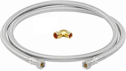 EZ-Fluid 72 Stainless Steel Dishwasher Hose for Cold/Hot Water hose connectors,3/8 Female Comp. x 3/8 Female Comp. x 6FT Dishwasher Water Supply Line with Elbow