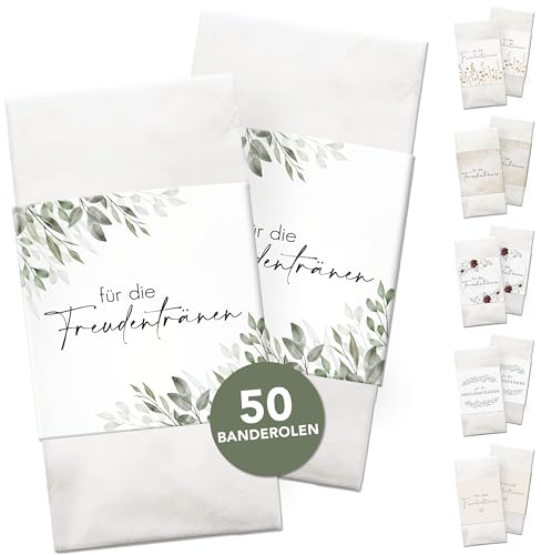 AirDesign Air & Love Freudentränen-Taschentücher mit Klebepunkten zum Verschließen – Hochzeiten – besondere Feierlichkeiten – Frühling – Sommer – Herbst, Blumendesign, Eukalyptus, 50