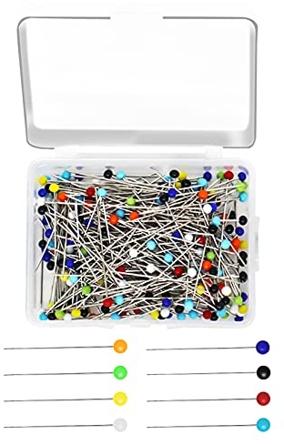 DN DENNOV Glaskopfstecknadeln, 250 Stück, 38 mm, Bunt | 250 Stück, 38 mm, Edelstahl, bunte Glasköpfe, hitzebeständig, für Nähen, Quilten und Handwerk
