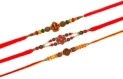 Tulpan Uppsättning av 3 Rakhi för bror Raksha Bandhan handgjort armband för Bhaiya Bhabhi Rakhi armband, indisk designer senaste Rakhi för Bhai Rakhee tråd fin handgjord rakhi, 13 inch