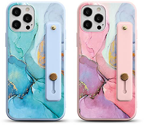 Yoedge 2 pièces Coque pour Apple iPhone 5 / 5S 4 avec Grip, Etui Silicone avec dragonne Élastique Bracelet Support, Ultra-Mince Antichoc TPU Motif Housse pour iPhone 5S, Marbre