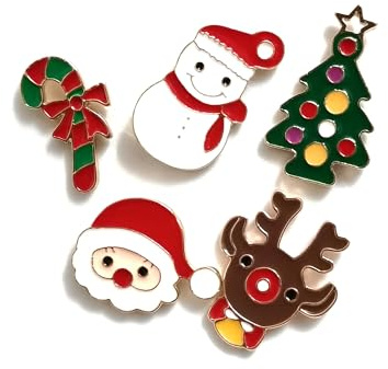 PTDecals 5 STÜCKE Weihnachten Weihnachtsmann Weihnachtsbaum Kleiner Hirsch Gehstock Brosche Stift Für Kleidung Tasche Weihnachtsdekoration