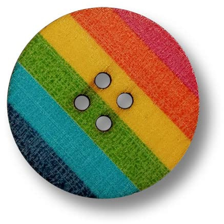 4er Set leichte, grob bedruckte Holzknöpfe mit Regenbogen Motiv. Ø: ca. 25mm