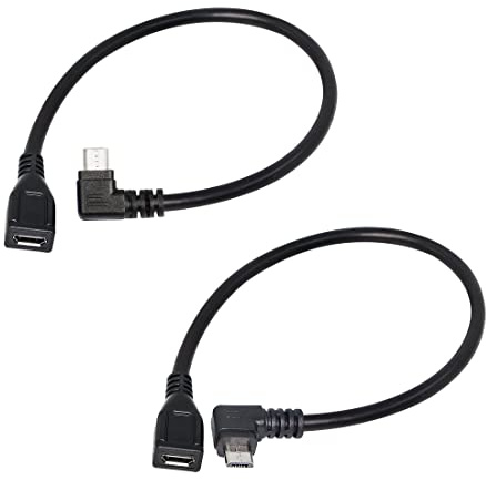 RIIEYOCA 90-Grad-Micro-USB-Verlängerungskabel – linker und rechter Winkel, Micro-USB-Stecker auf Buchse, Datensynchronisations- und Ladekabel, 25 cm/10 Zoll (1 Paar)