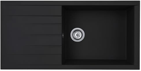 Liquida CU10BL 1.0 Bowl Composite Reversible Inset Black Kitchen Sink with Waste