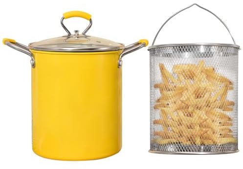 PARACITY Small Deep Fat Fryer Chip Pans with Basket and lid, Mini Fryers with Anti-scalding Silicone Handle, 304 Stainless Steel Gadgets for Home, Tempura Chips, Chip Fryers, Fish, Chicken(3.2QT/3L)