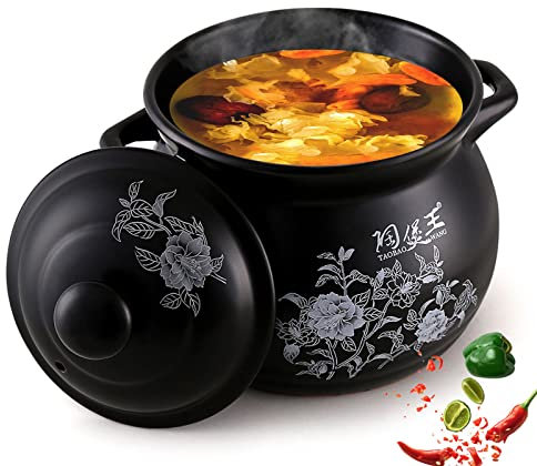 SHALOLY Ollas De Barro para Cocinar Olla De Sopa China Platos De Cocina para Platos De Cacerola De Horno, Olla De Cacerola Antiadherente para Vitrocerámica Y Horno,Black-5.5L (Black 4.5L)