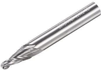 sourcing map Tapered Ball Nose End Mill, Uncoated Solid Carbide 2 Flute Spiral Milling Cutter, 1.5mm Radius, 3mm Diameter, 6mm Shank, 45mm Length, 15 Degree Angle