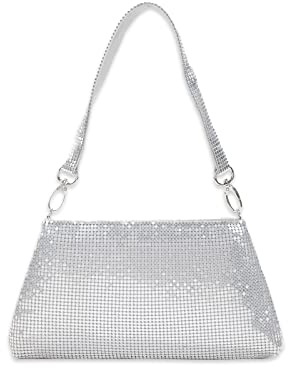 CORIOS Abendtasche Damen Shiny Handtasche Kleines Aluminiumblech Clutch Bag Klein Tasche Glitzer Schultertasche für Hochzeit Abschlussball Bankett-Party Silber