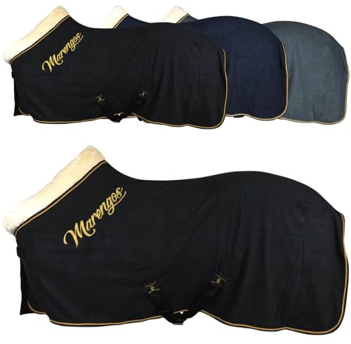 Marengos - Abschwitzdecke Royal | Pferdedecke mit Kreuzgurten, weichem Kragen, Brustschnalle & Schweifriemen | Fleecedecke mit schneller Feuchtigkeitsaufnahme | Stalldecke in Schwarz | 125cm