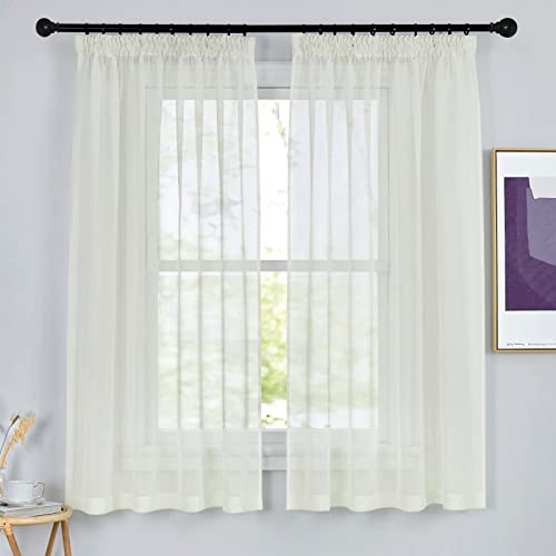 PONY DANCE Kurzer Vorhang Transparent Voile Gardinen mit Kräuselband | Creme,H160 x B140 cm,2er Set,Vorhang Durchsichtig für Schlafzimmer,Gardinen Schienensystem,Sheer Curtains,Luftig