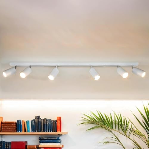 Licht-Erlebnisse Deckenlampe Metall 118 cm lang 6-flammig GU10 schwenkbar Weiß schlichter Deckenstrahler Wohnzimmer