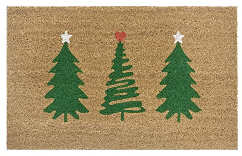 Hanse Home Kokos Fußmatte Weihnachten für Innen - Schmutzfangmatte Natur, Kokosmatte Weihnachtsbaume Grün, Fußabtreter rutschfest für Flur, Eingangsbereich - 45x75cm