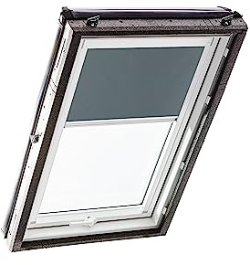 Original Roto Verdunkelungsrollo ZRV - Nahezu vollständige Verdunkelung - Führungsschiene Weiß - Dachfenster Baureihe Designo R4/R7 und Classic 43/73 - Größe 065/140 | 06/14 - Stofffarbe Dunkelgrau