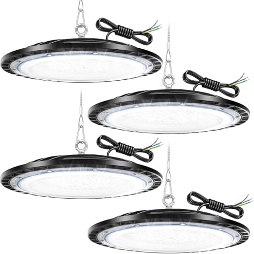 Faretto LED UFO 200W, 4 Pezzi Lampada da Officina Industriale 20000LM 6500K Freddo LED High Bay, IP65 Impermeabile Industriale Lampada per Garage, Fabbrica, Corridoio, Parcheggio, Stadio coperto