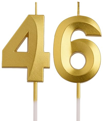 AOOLADA 46th 64th Birthday Candles, Gold 64 46 Year Old Number Birthday Candles, Birthday Party Decorations Cake Topper Gifts for Men Women
