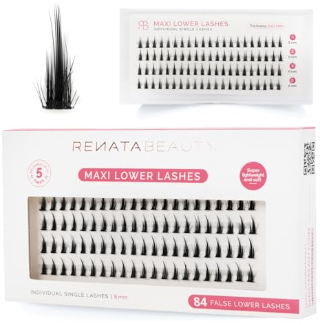 Renata Beauty Maxi Untere Wimpern - 84er Multipack, Einheitliche Länge von 8mm, Dramatische Unterlid-Akzentuierung, Einfache Anwendung, Wiederverwendbar, Perfekt für Ausdrucksstarke Augen-Looks