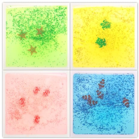 Art3d Lot de 4 Carreaux de Sol sensoriels liquides,Tapis de Jeu de Danse | 30x30cm,Monde de la mer,Multicouleur